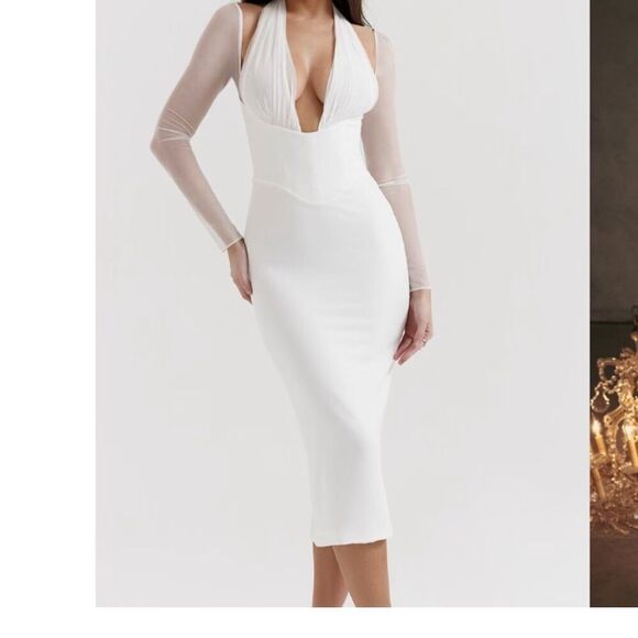 HOUSE OF CB Yasmin Long Sleeve Body-Con Midi Cocktail Dress - NEW - Picture 1 of 6